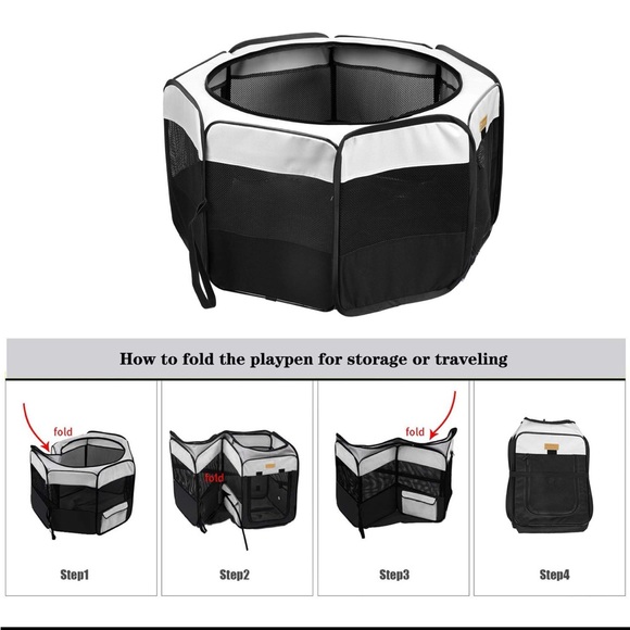 Portable Pet Playpen Foldable Exercise Play Pen Tent Kennel Removable Mesh Cover - Picture 6 of 7